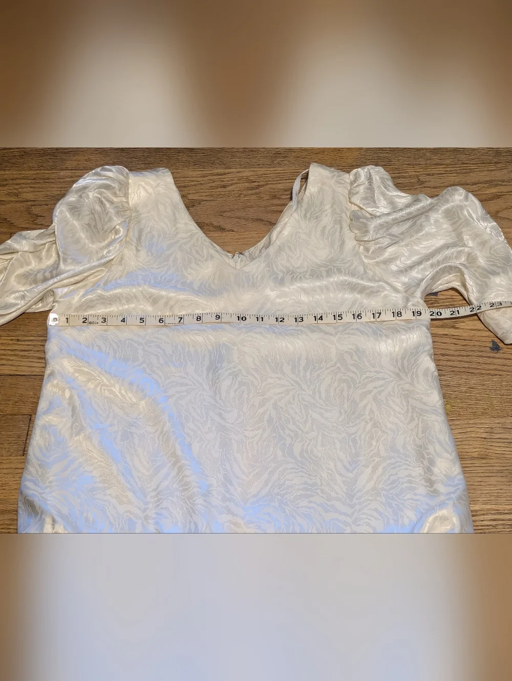 Vtg 80s Whimsigoth Bridal Shower Dress White Satin Jacquard Handkerchief Hem 12 - Picture 4 of 14